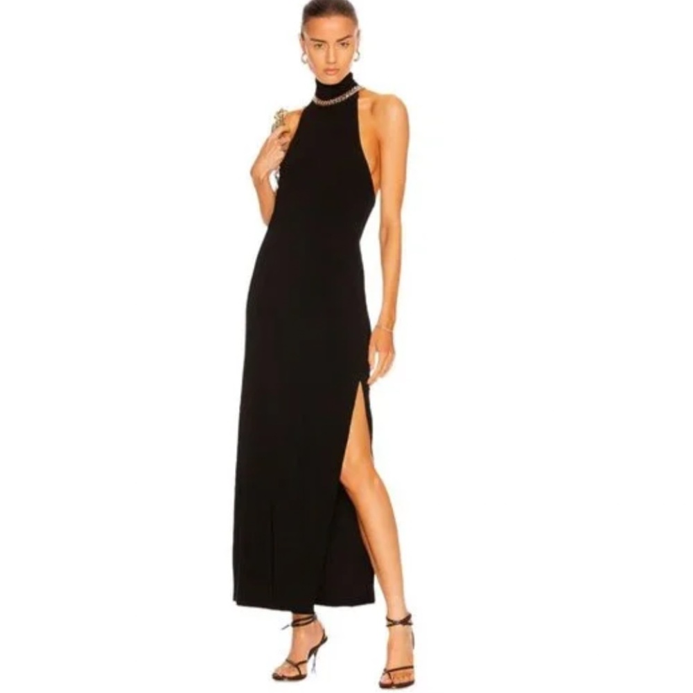 Norma Kamali Womens Black Halter Turtleneck Side Slit Gown M Evening Dress